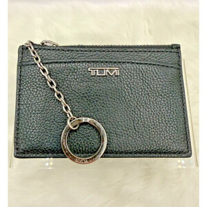 Tumi Belden Black Leather Zip Card Case/Wallet W/Keyring Attachment